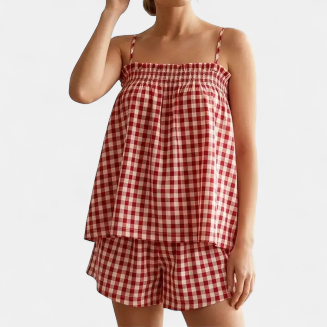 PAMMIE™ – Sweet Gingham Smocked Cami Pajama Set
