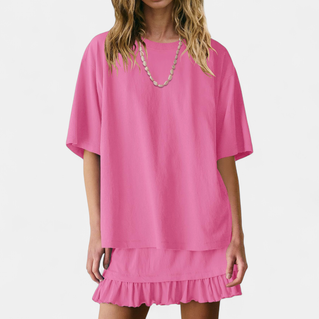 TESSA™ – Relaxed Short Sleeve 2 Piece Skirt Set