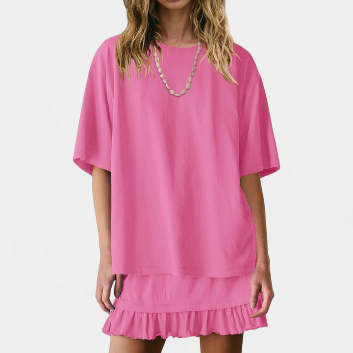 TESSA™ – Relaxed Short Sleeve 2 Piece Skirt Set