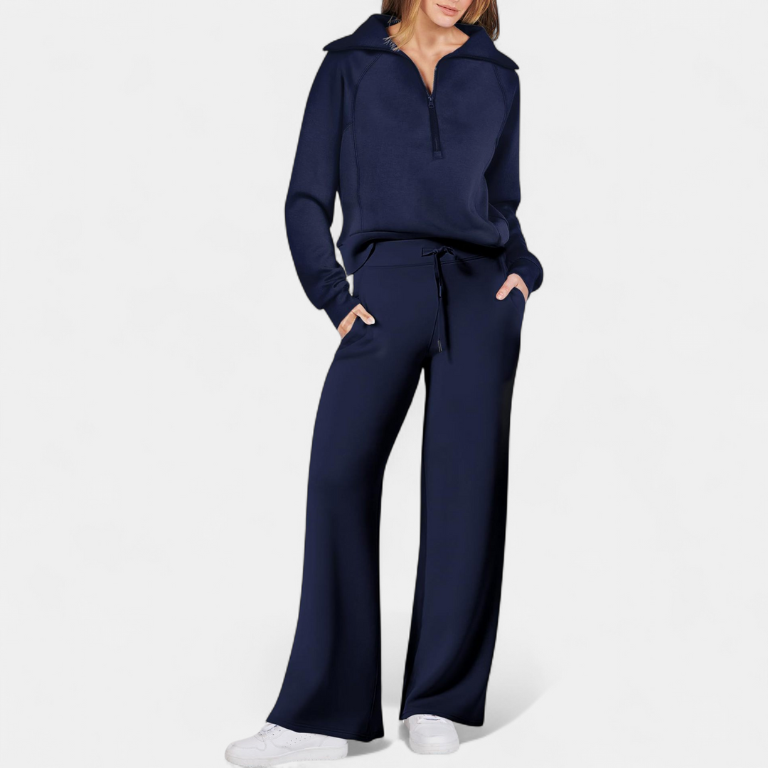 UDAY™ - Comfy Half Zip Sweatshirt and Wide Leg Pants Set