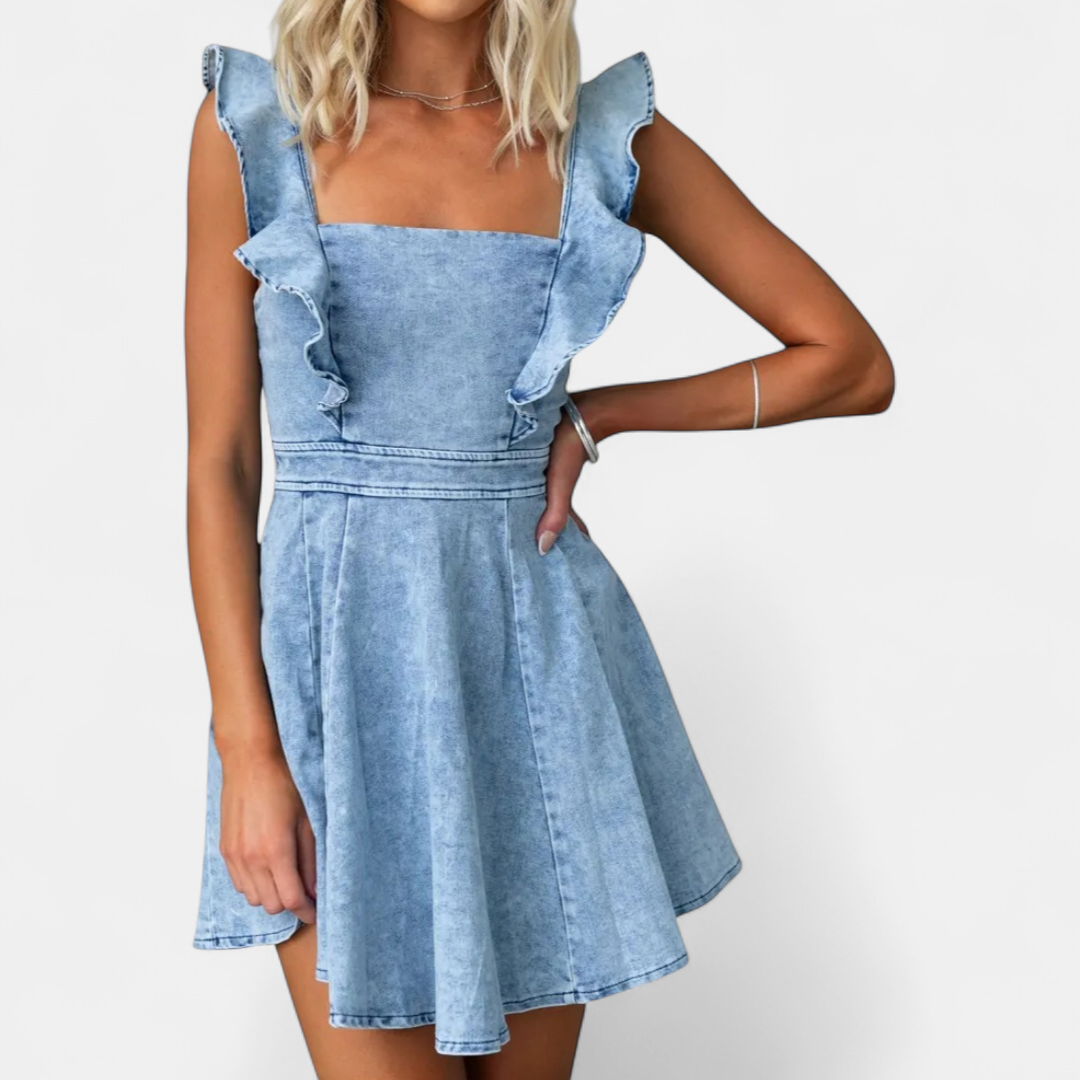 DANI™ – Ruffle Strap Backless Denim Dress