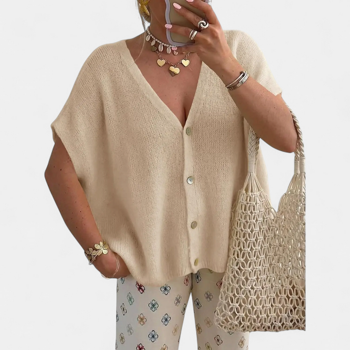 WINNIE™ – Hollow Knit Short Sleeve Cardigan