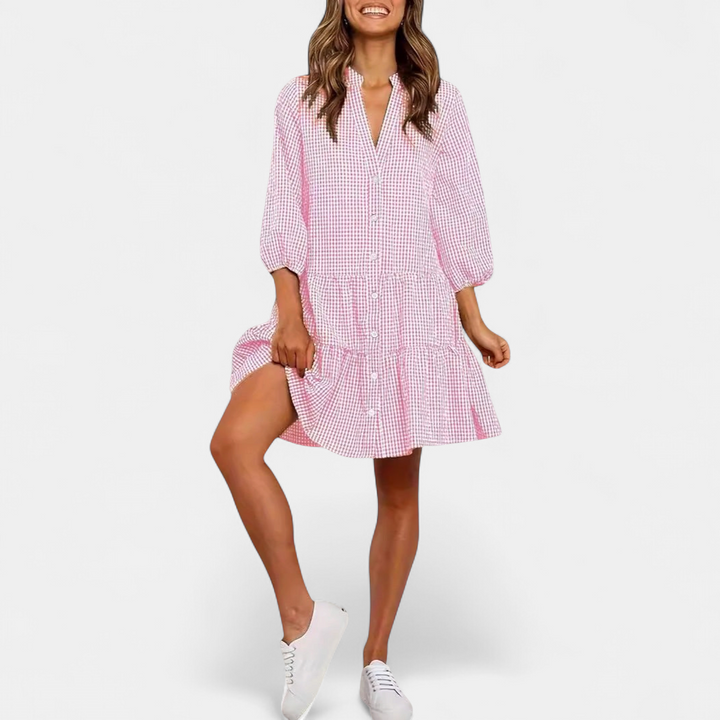 GARDENIA™ – Classic Button Front Ruffle Hem Mini Dress