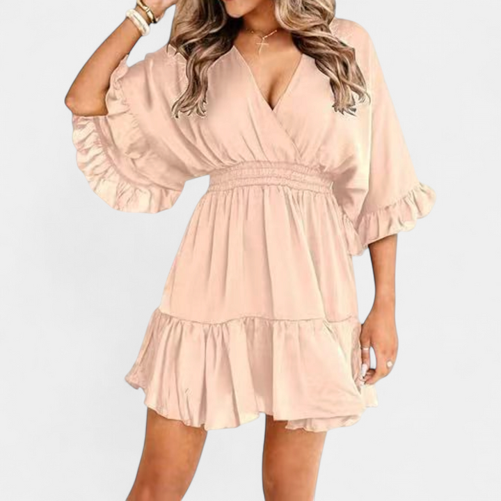 BRECKE™ – Flirty V-Neck Ruffle Mini Dress