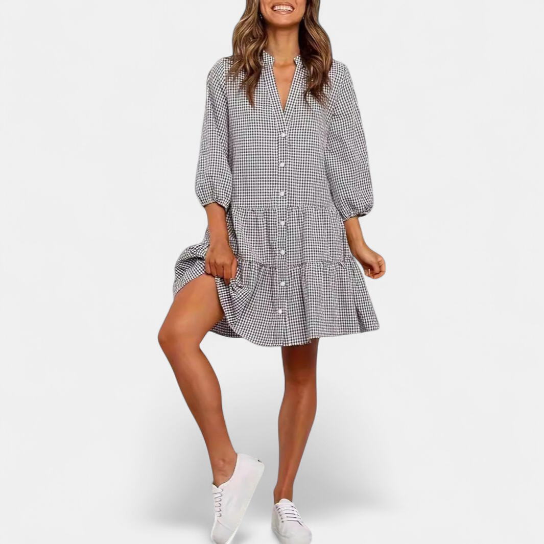 GARDENIA™ – Classic Button Front Ruffle Hem Mini Dress