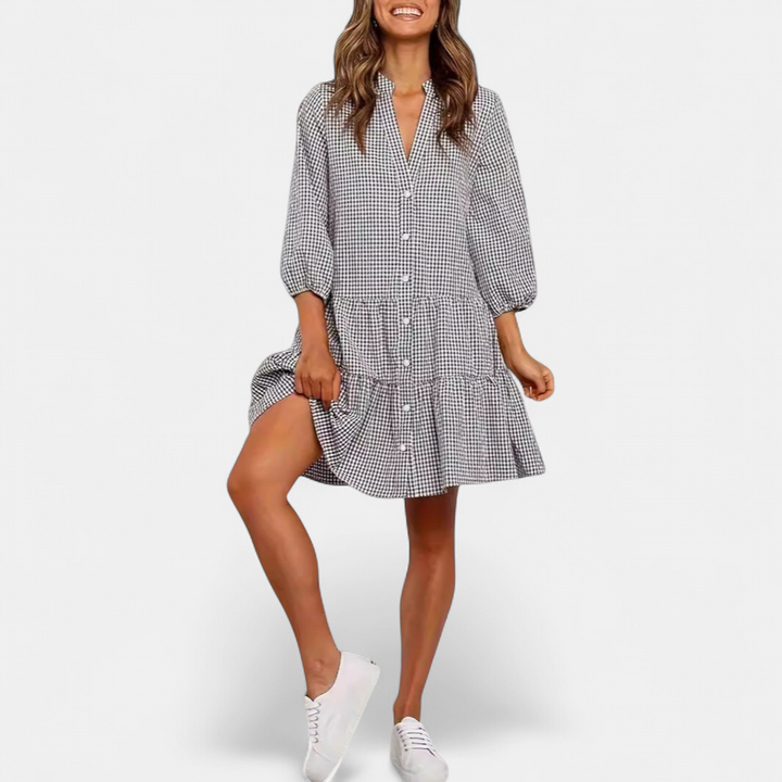 GARDENIA™ – Classic Button Front Ruffle Hem Mini Dress