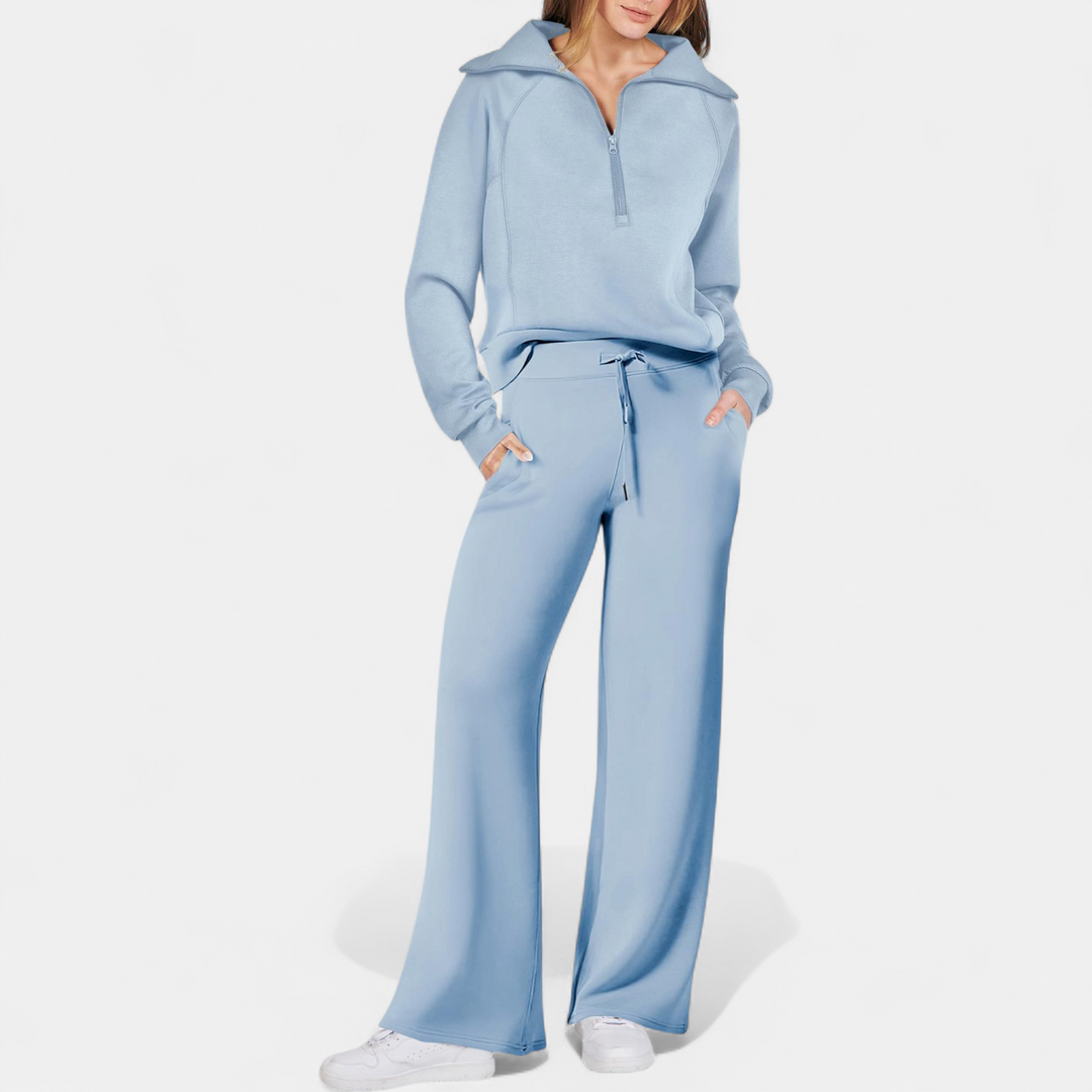 UDAY™ - Comfy Half Zip Sweatshirt and Wide Leg Pants Set