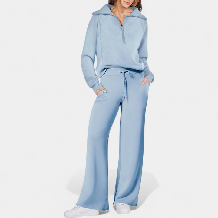 UDAY™ - Comfy Half Zip Sweatshirt and Wide Leg Pants Set