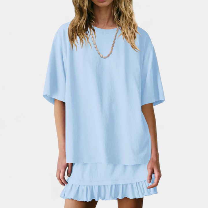 TESSA™ – Relaxed Short Sleeve 2 Piece Skirt Set