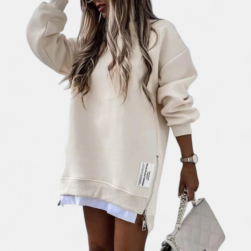 MELISA™ – Casual Drop Shoulder Zipper Slit Sweatshirt Dress