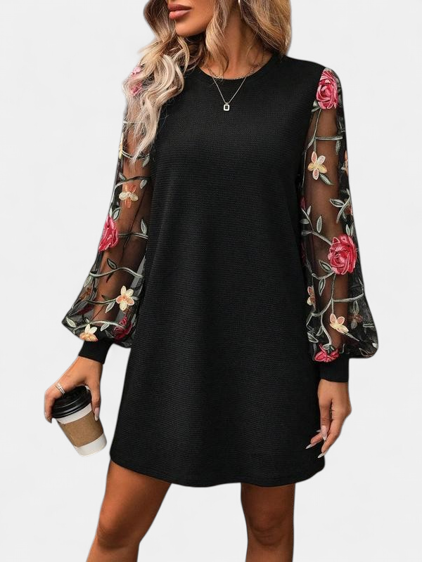 FLORA™ - Floral Embroidery Bishop Sleeve Dress for Parties & Weddings