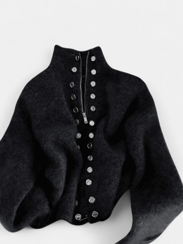 MILANA™ - Stylish Knitted High Neck Cardigan with Faux Button Accents