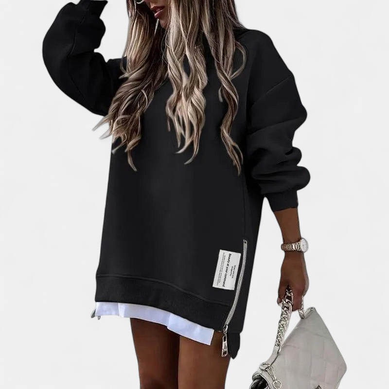 MELISA™ – Casual Drop Shoulder Zipper Slit Sweatshirt Dress