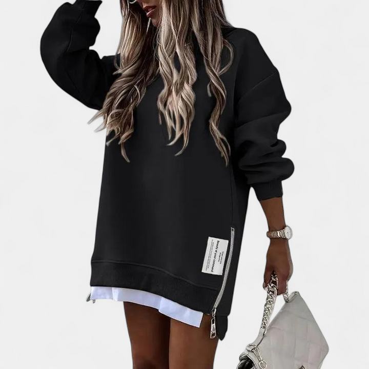 MELISA™ – Casual Drop Shoulder Zipper Slit Sweatshirt Dress