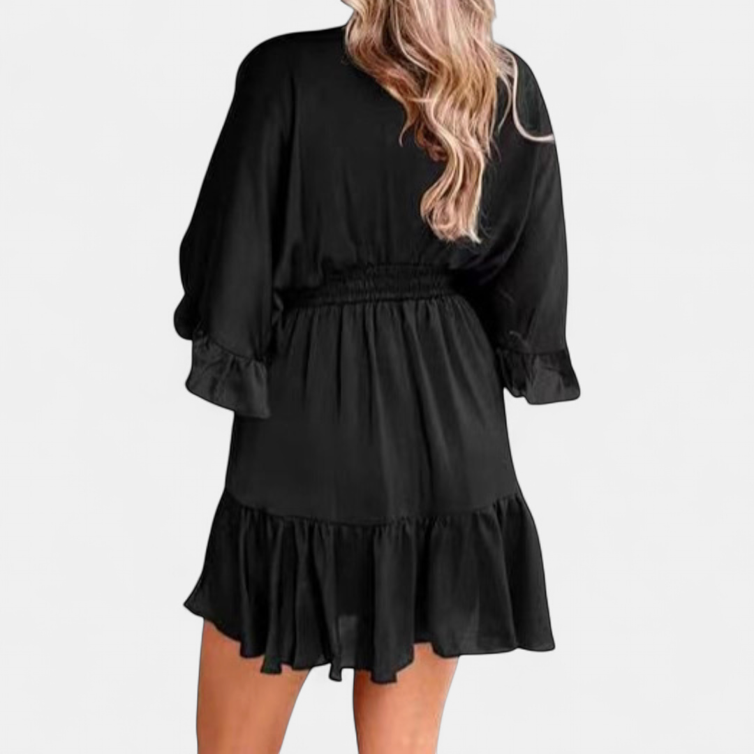 BRECKE™ – Flirty V-Neck Ruffle Mini Dress