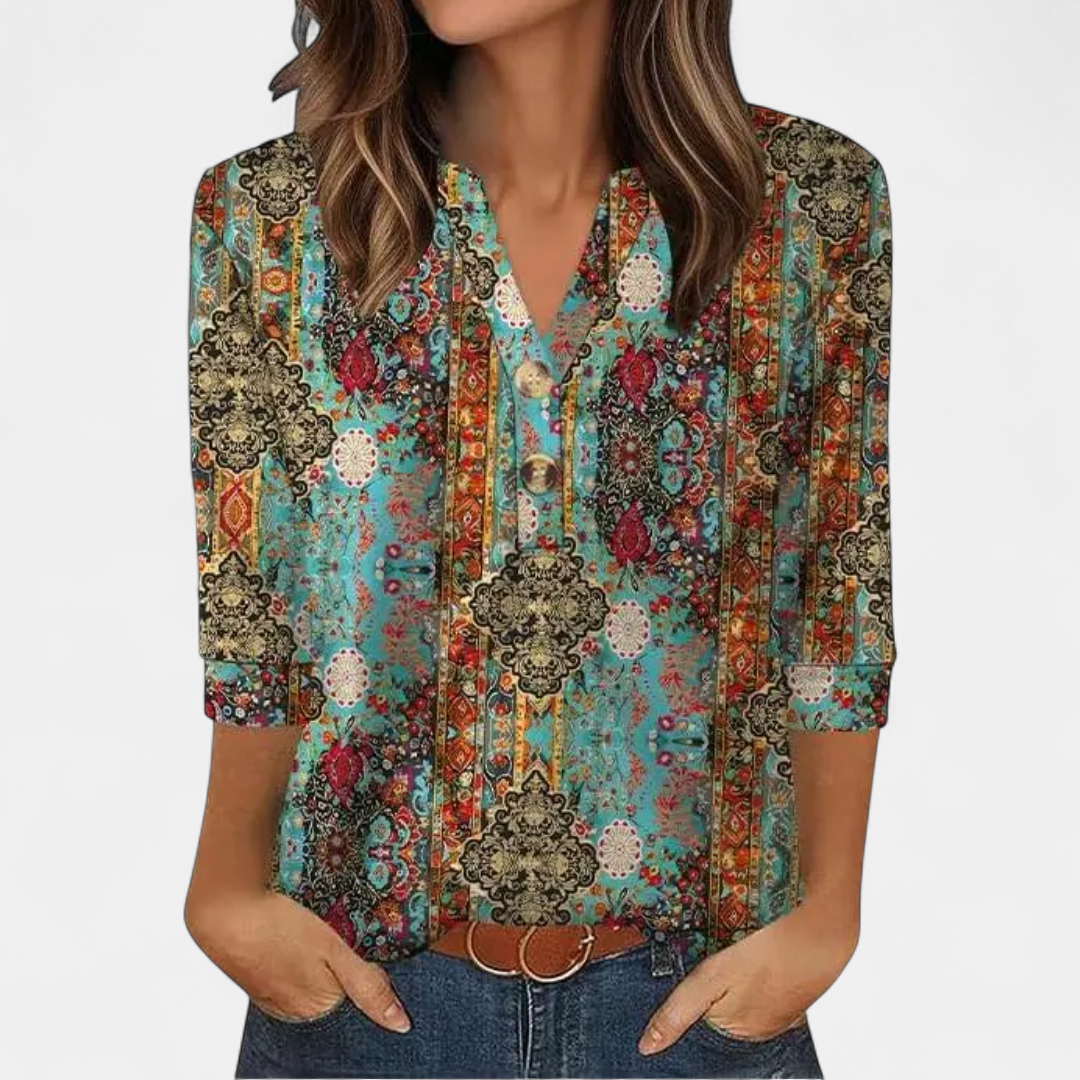 CERYS™ – Breezy V-Neck Button Blouse
