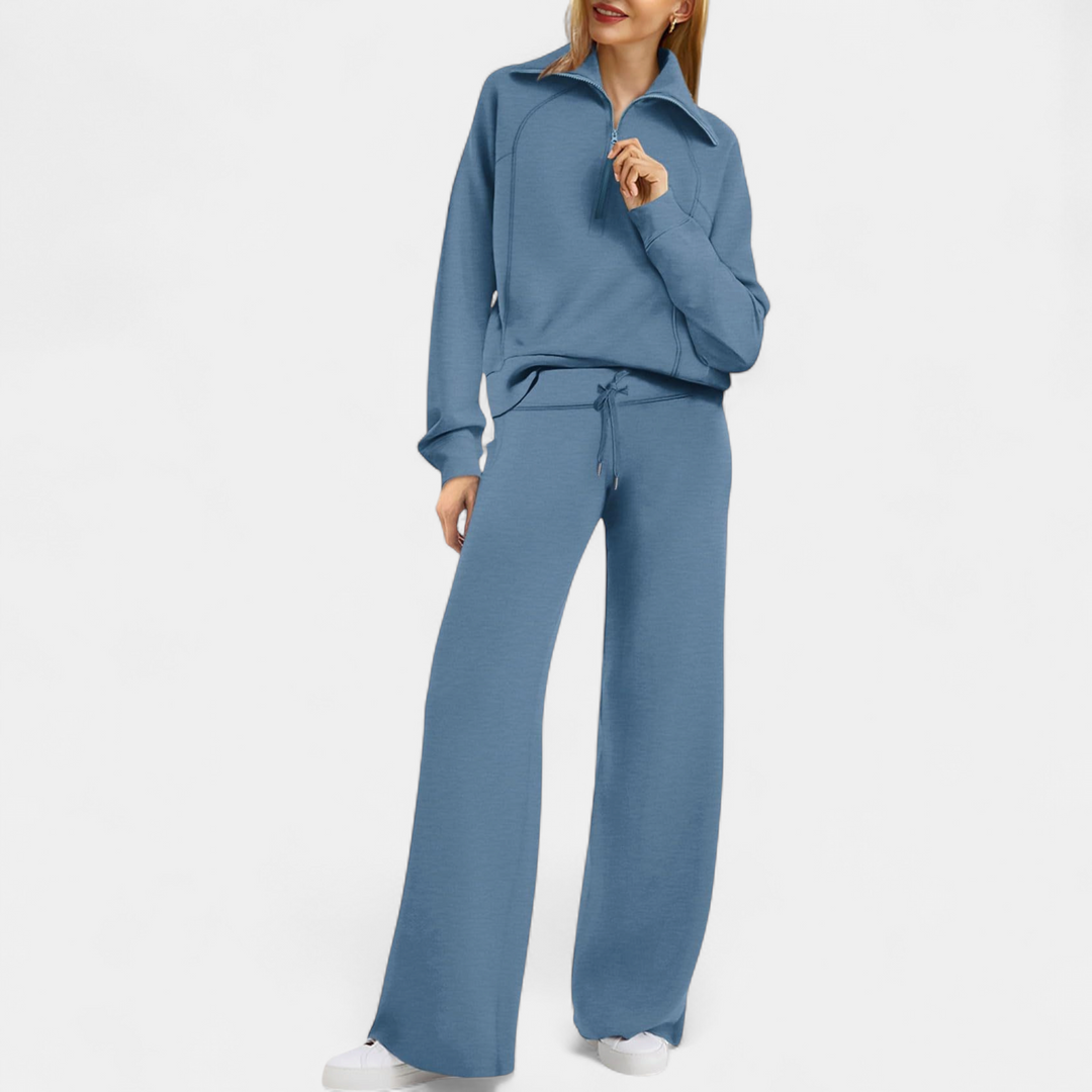 UDAY™ - Comfy Half Zip Sweatshirt and Wide Leg Pants Set