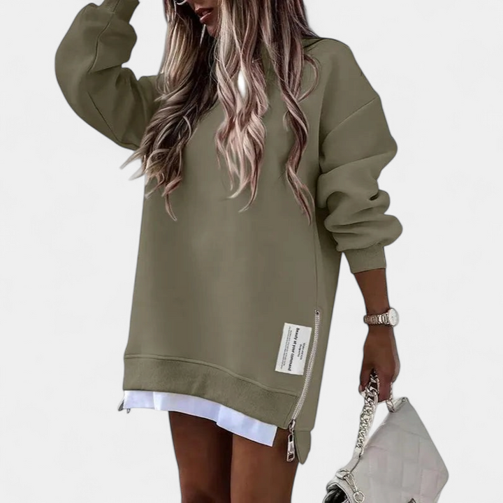 MELISA™ – Casual Drop Shoulder Zipper Slit Sweatshirt Dress