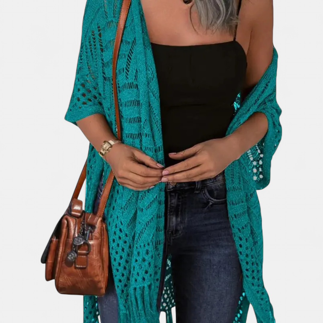 SOLÈNE™ – Boho Crochet Tassel Kimono Cardigan