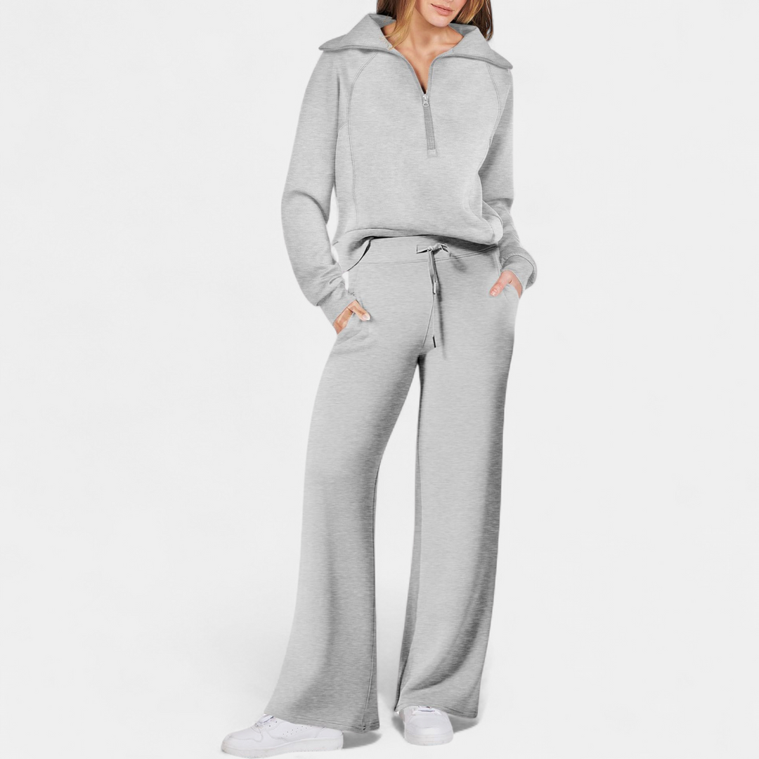 UDAY™ - Comfy Half Zip Sweatshirt and Wide Leg Pants Set