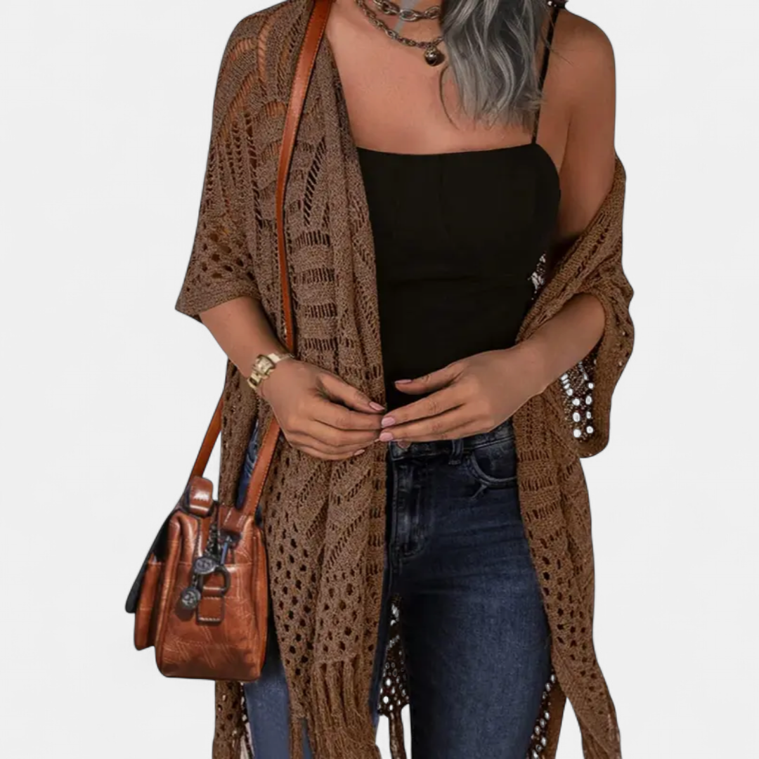 SOLÈNE™ – Boho Crochet Tassel Kimono Cardigan
