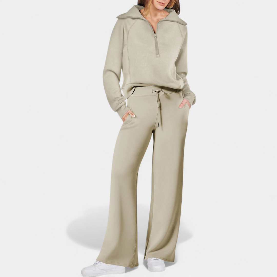 UDAY™ - Comfy Half Zip Sweatshirt and Wide Leg Pants Set