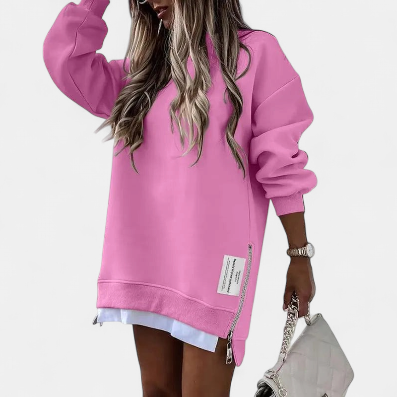 MELISA™ – Casual Drop Shoulder Zipper Slit Sweatshirt Dress