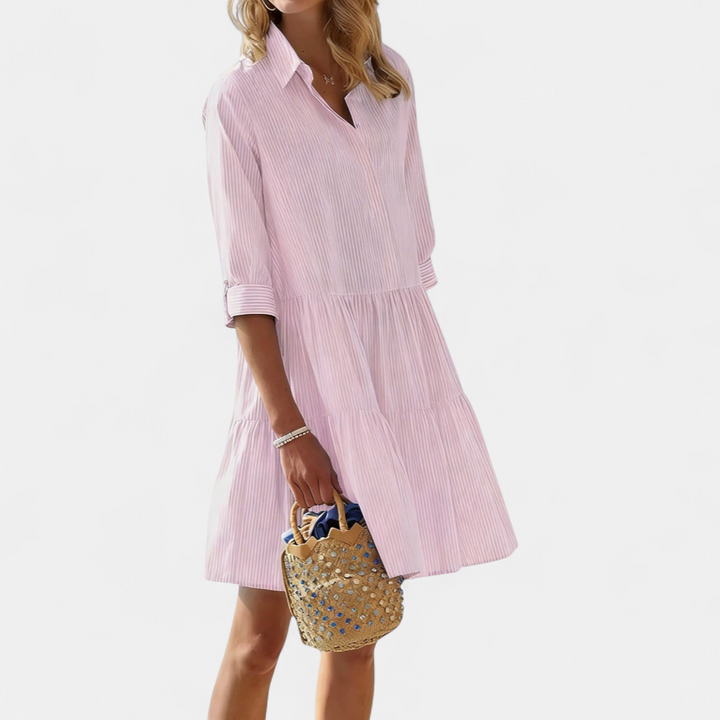 HALCYON™ – Striped Half-Button Layered Dress