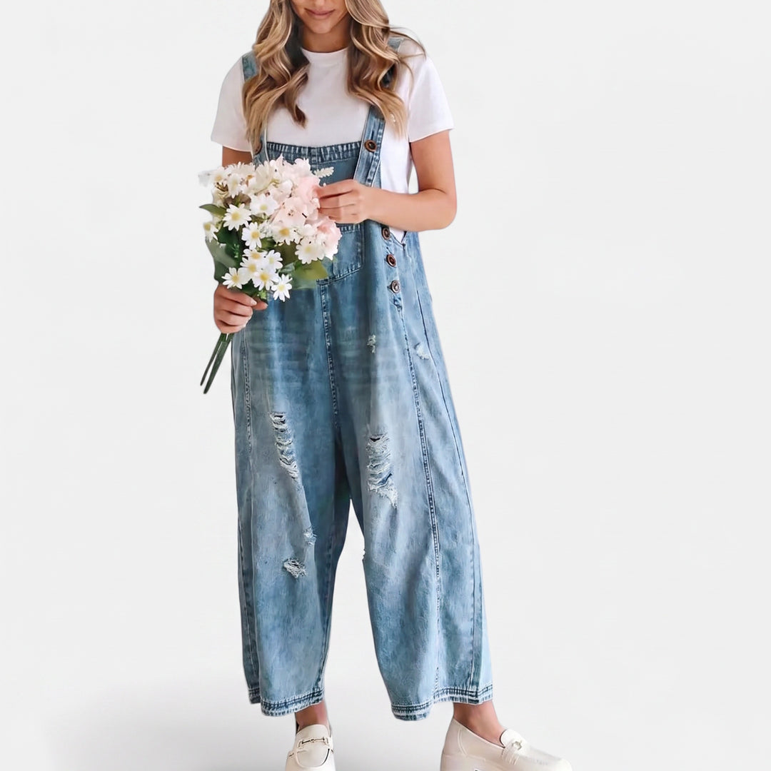 BRIALLEN™ – Floral Wide-Leg Denim Bib Overalls