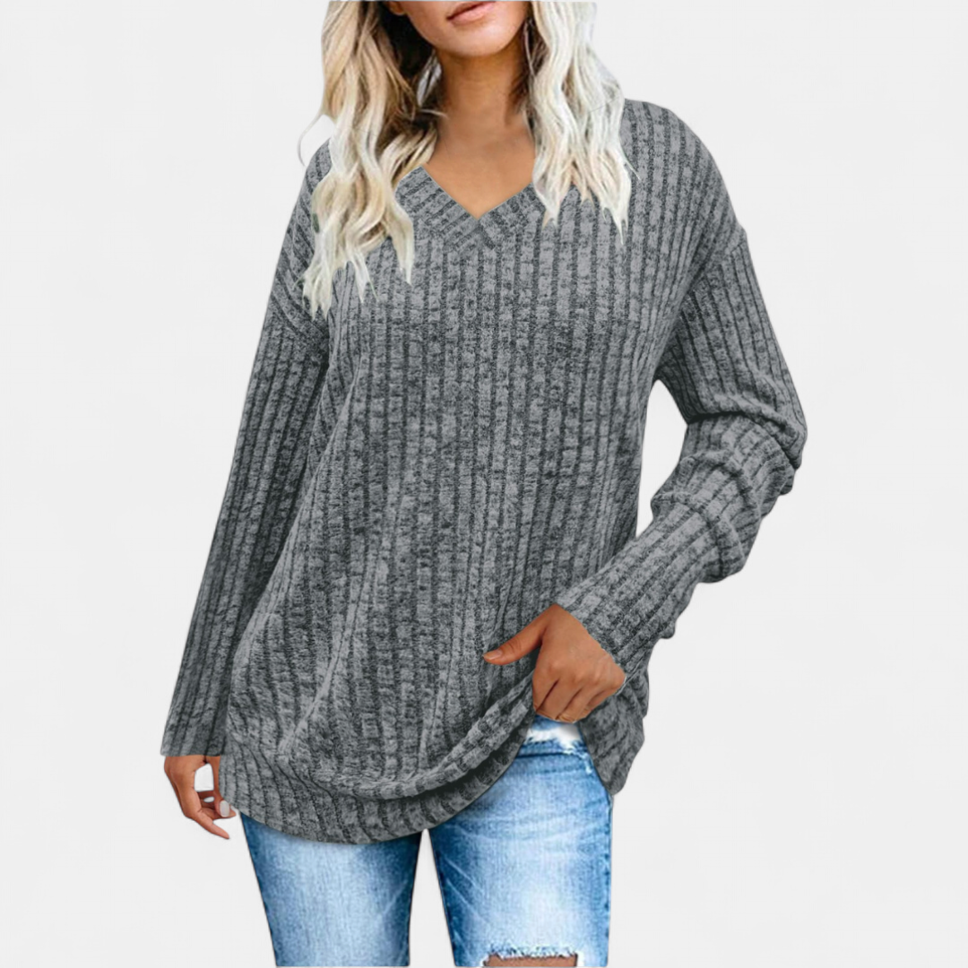 KASHA™ - Casual V-Neck Long Sleeve Sweater