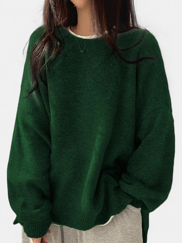 KIARA™ - Women's Drop Shoulder Split Hem Round Neck Sweater