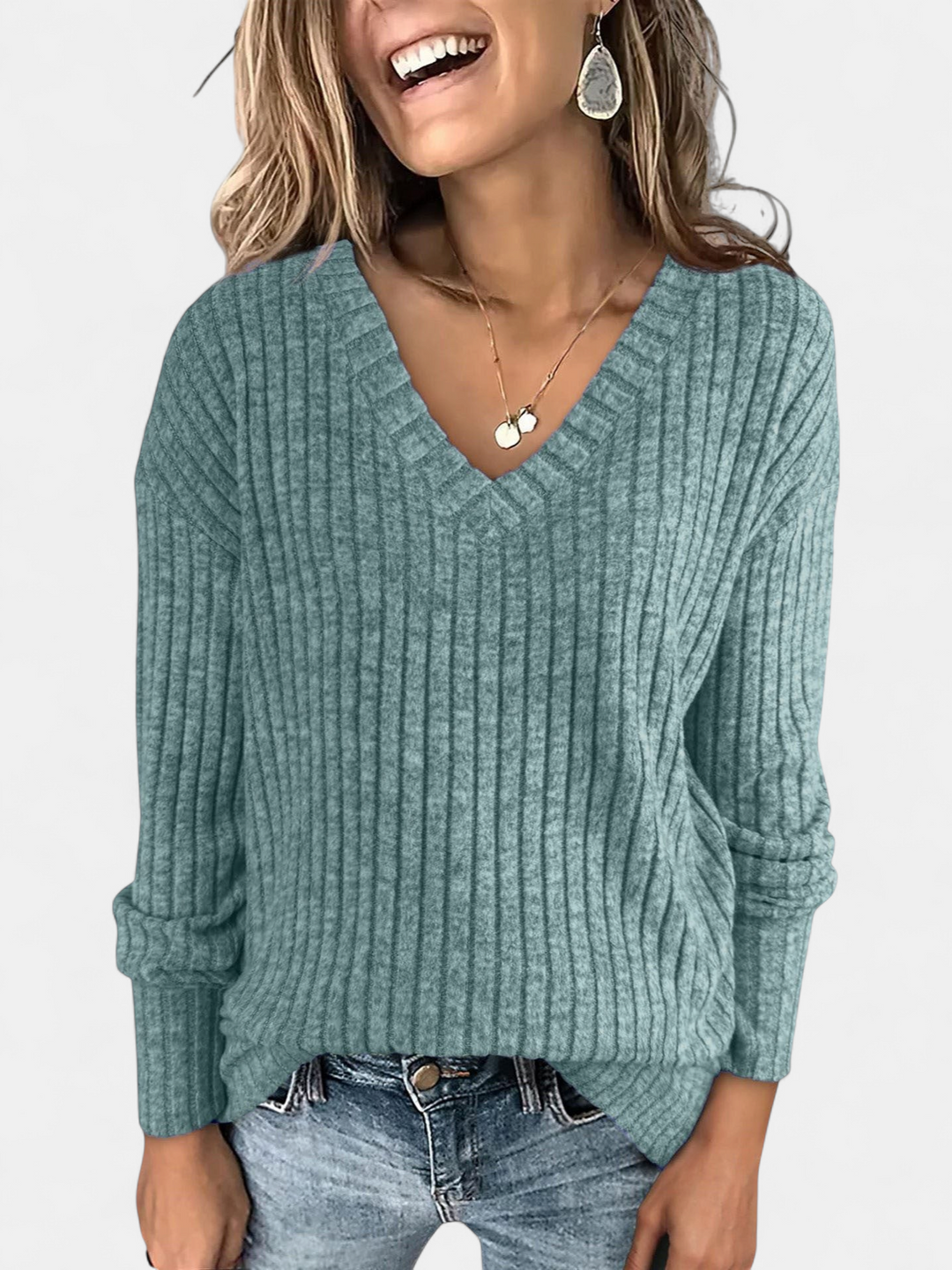 EVELYN™ - Women V Neck Oversized Lightweight Knit Sweater