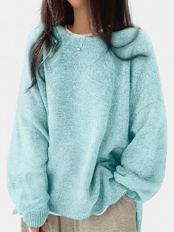 KIARA™ - Women's Drop Shoulder Split Hem Round Neck Sweater