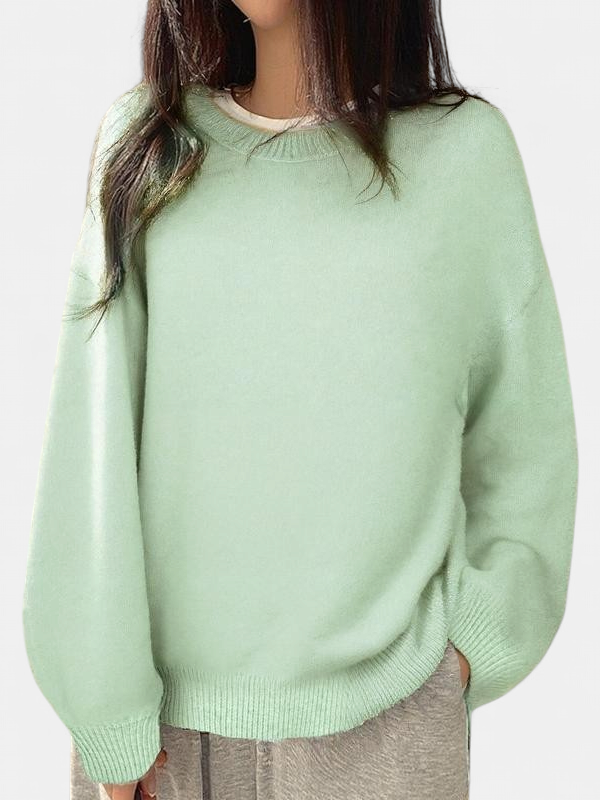 KIARA™ - Women's Drop Shoulder Split Hem Round Neck Sweater