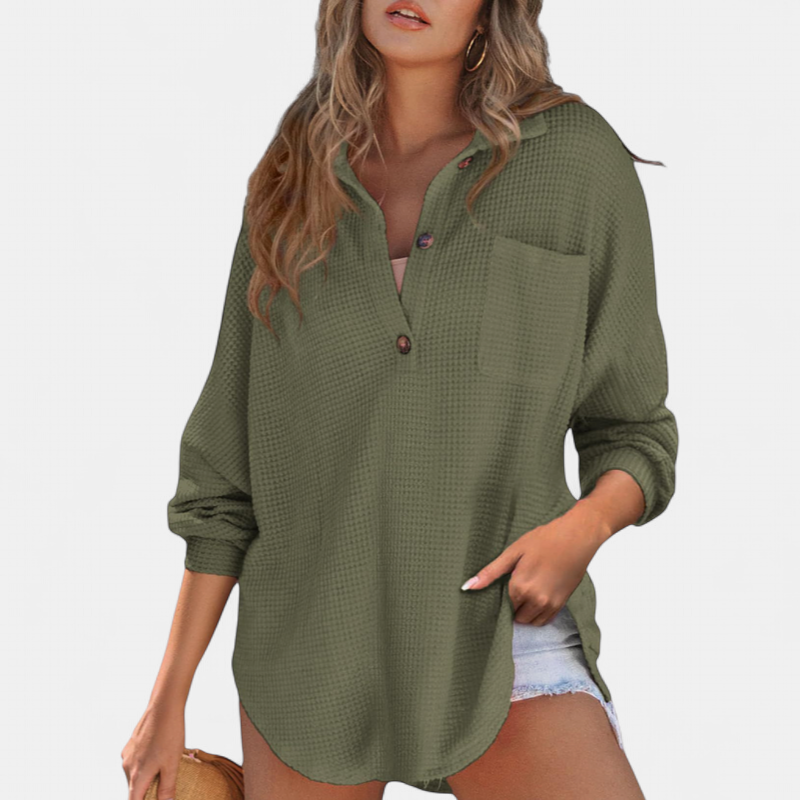 KATHRYN™ – Casual Lightweight Button V Neck Tunic Blouse