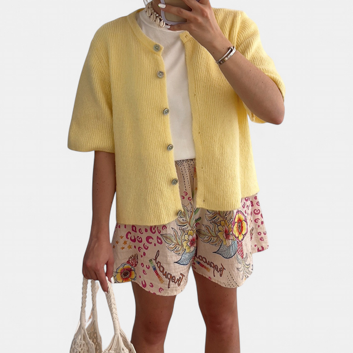 JOSIE™ – Soft Ribbed Button-Down Short Sleeve Cardigan