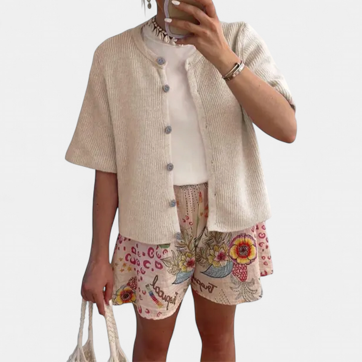 JOSIE™ – Soft Ribbed Button-Down Short Sleeve Cardigan