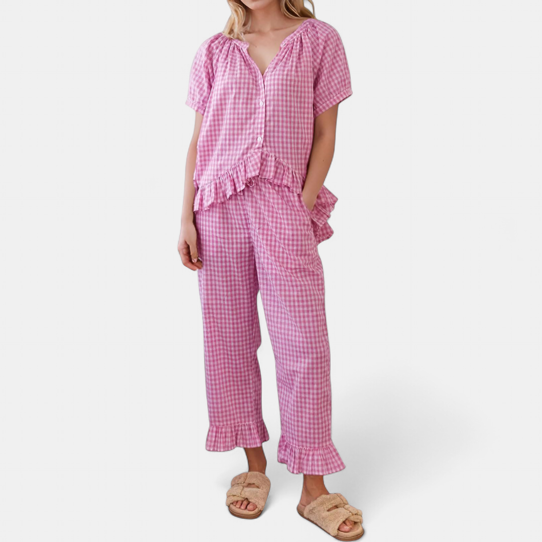 LOTTIE™ – Cozy Plaid Ruffle Pajamas Set