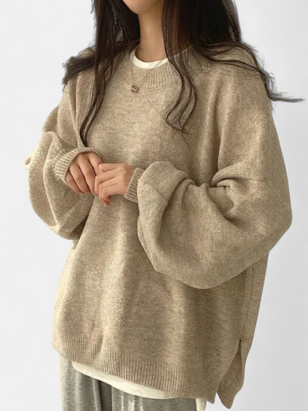 KIARA™ - Women's Drop Shoulder Split Hem Round Neck Sweater