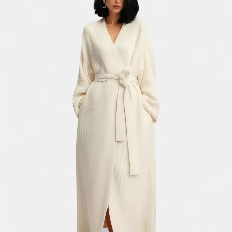 ADRINA™ – Cozy Longline Belted Knit Robe