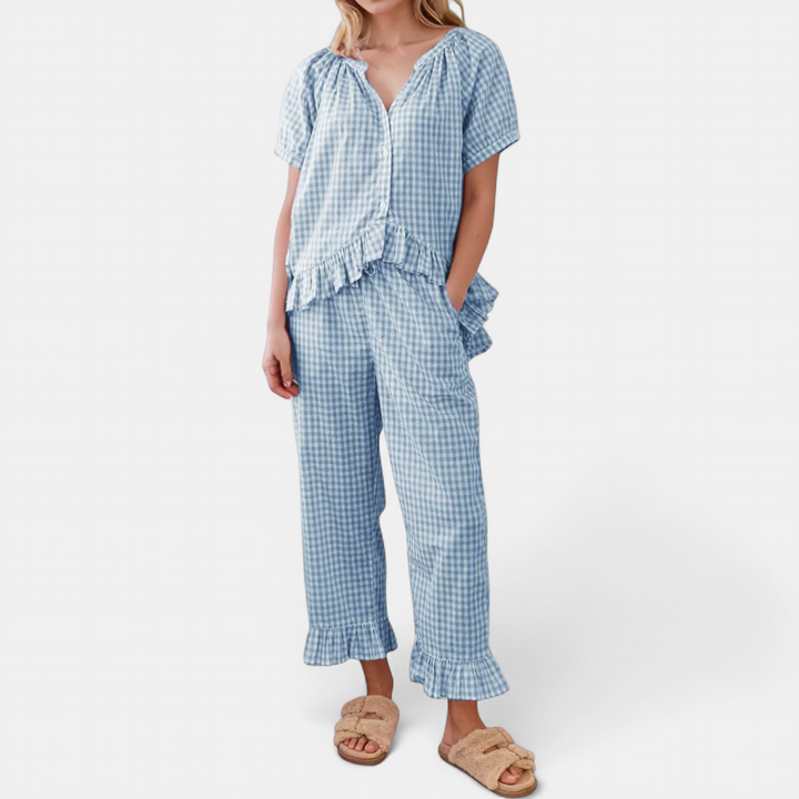 LOTTIE™ – Cozy Plaid Ruffle Pajamas Set