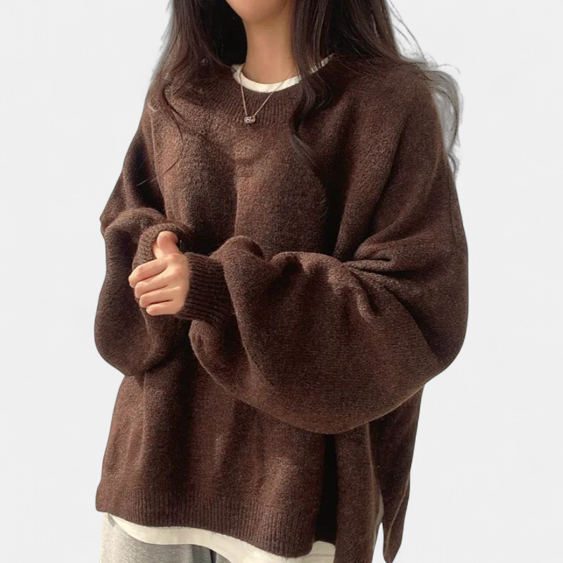 KIARA™ - Women's Drop Shoulder Split Hem Round Neck Sweater