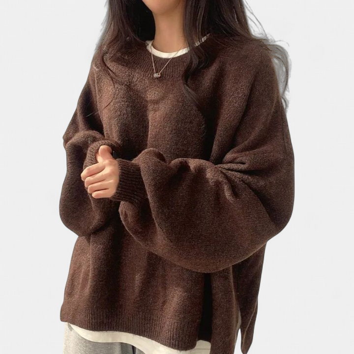 KIARA™ - Women's Drop Shoulder Split Hem Round Neck Sweater