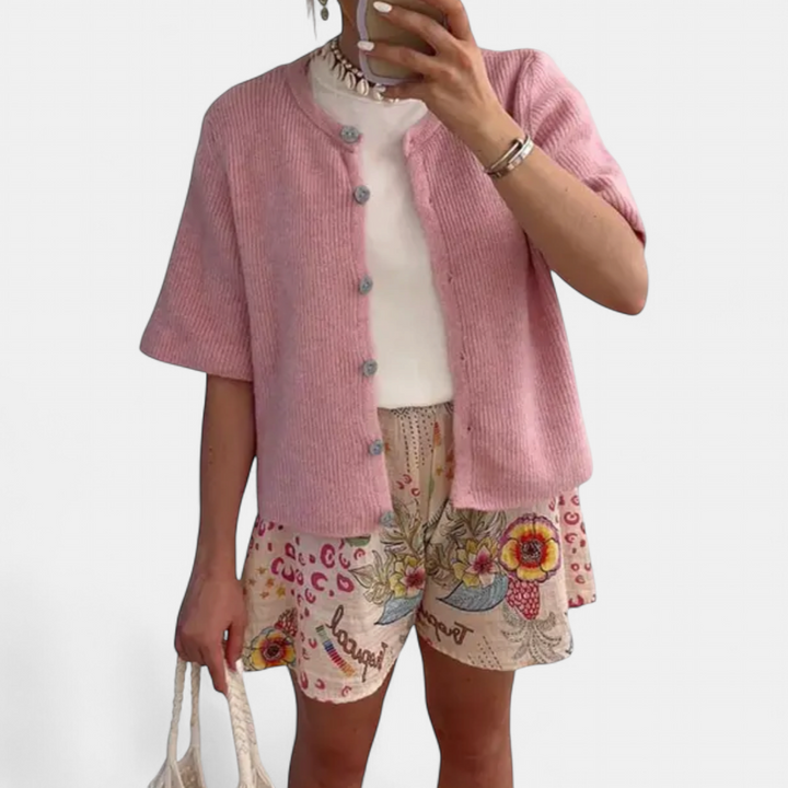 JOSIE™ – Soft Ribbed Button-Down Short Sleeve Cardigan