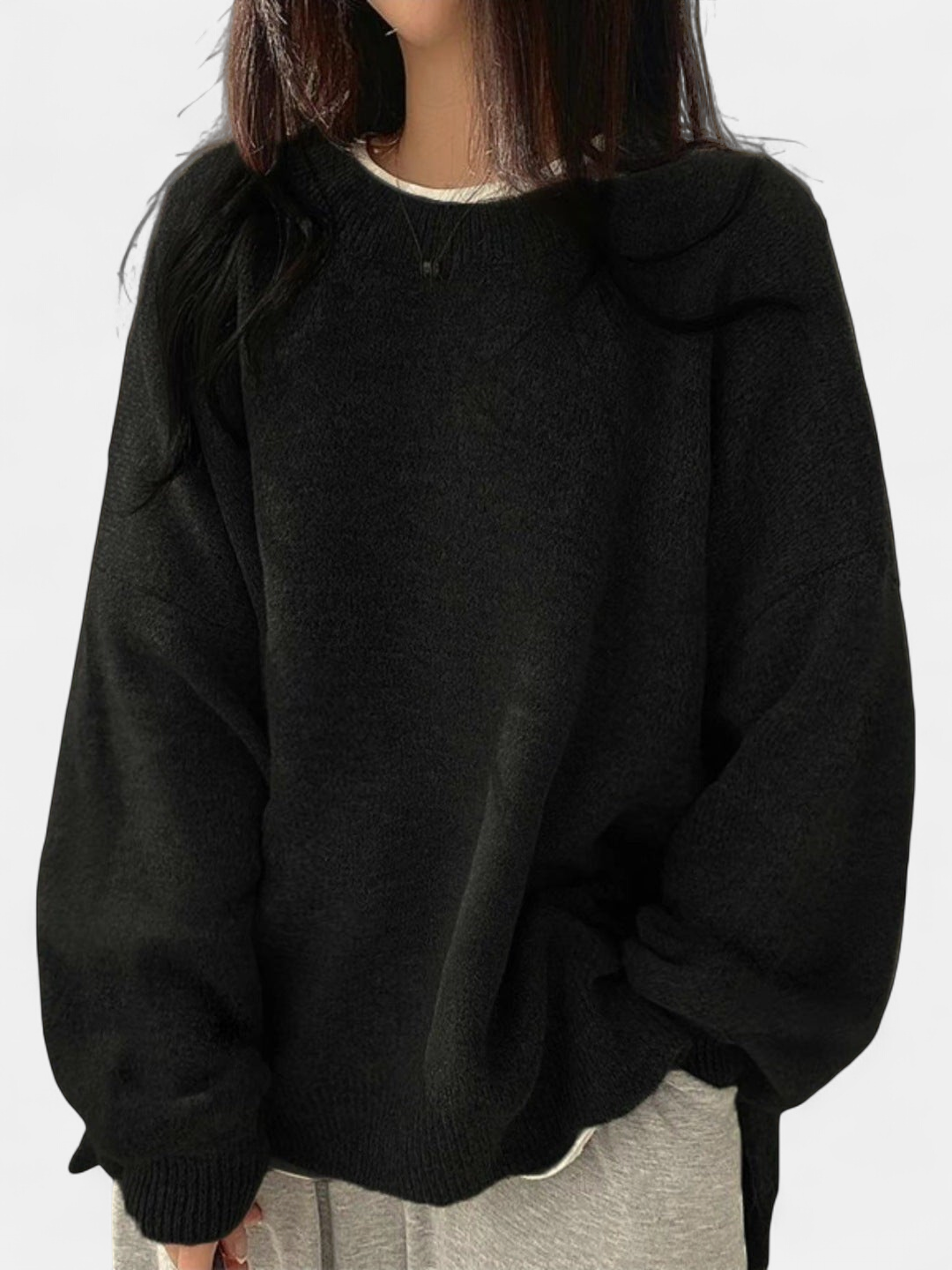 KIARA™ - Women's Drop Shoulder Split Hem Round Neck Sweater