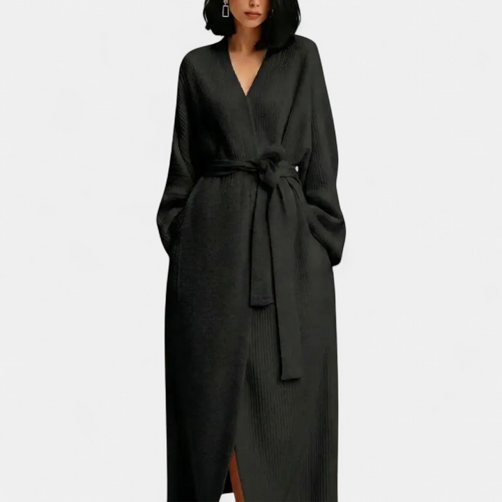 ADRINA™ – Cozy Longline Belted Knit Robe