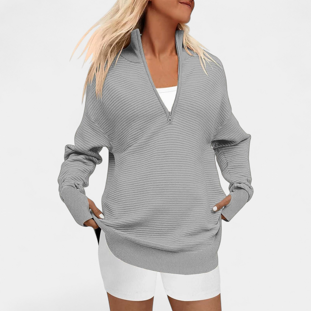 ENNA™ - Women Quarter Zip Rib Knit Pullover Sweater