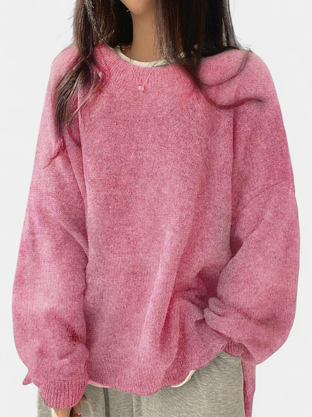 KIARA™ - Women's Drop Shoulder Split Hem Round Neck Sweater