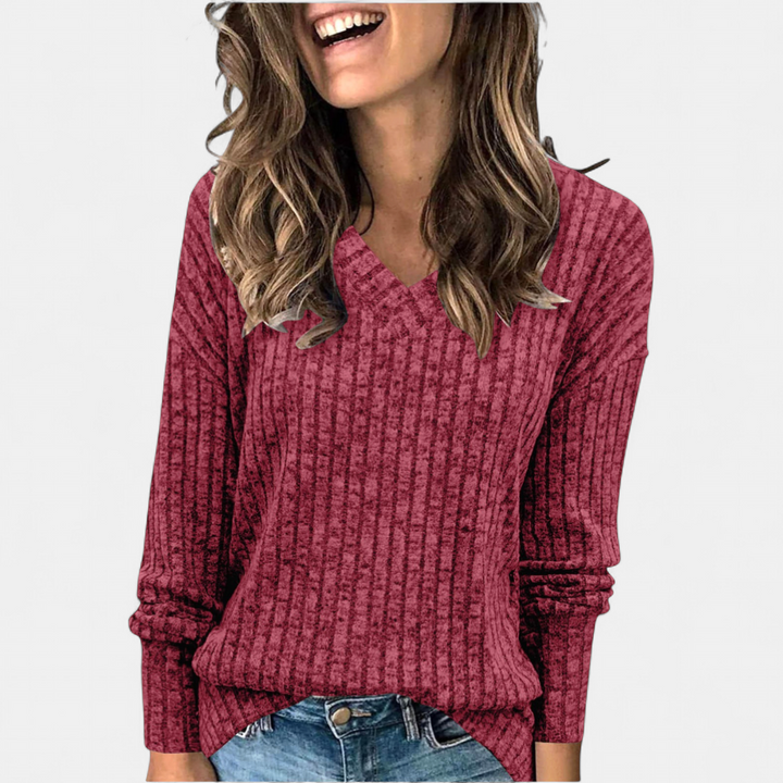 KASHA™ - Casual V-Neck Long Sleeve Sweater