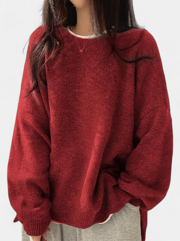 KIARA™ - Women's Drop Shoulder Split Hem Round Neck Sweater